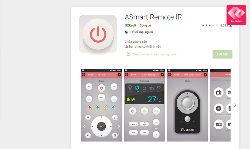 Sử dụng ứng dụng ASmart Remote IR