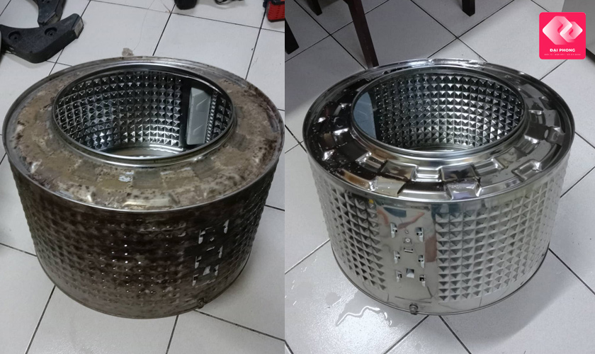 Hình ảnh: Trước và sau khi vệ sinh máy giặt cửa ngang LG