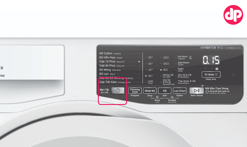 Cách tắt máy giặt Electrolux có nút tắt mở riêng