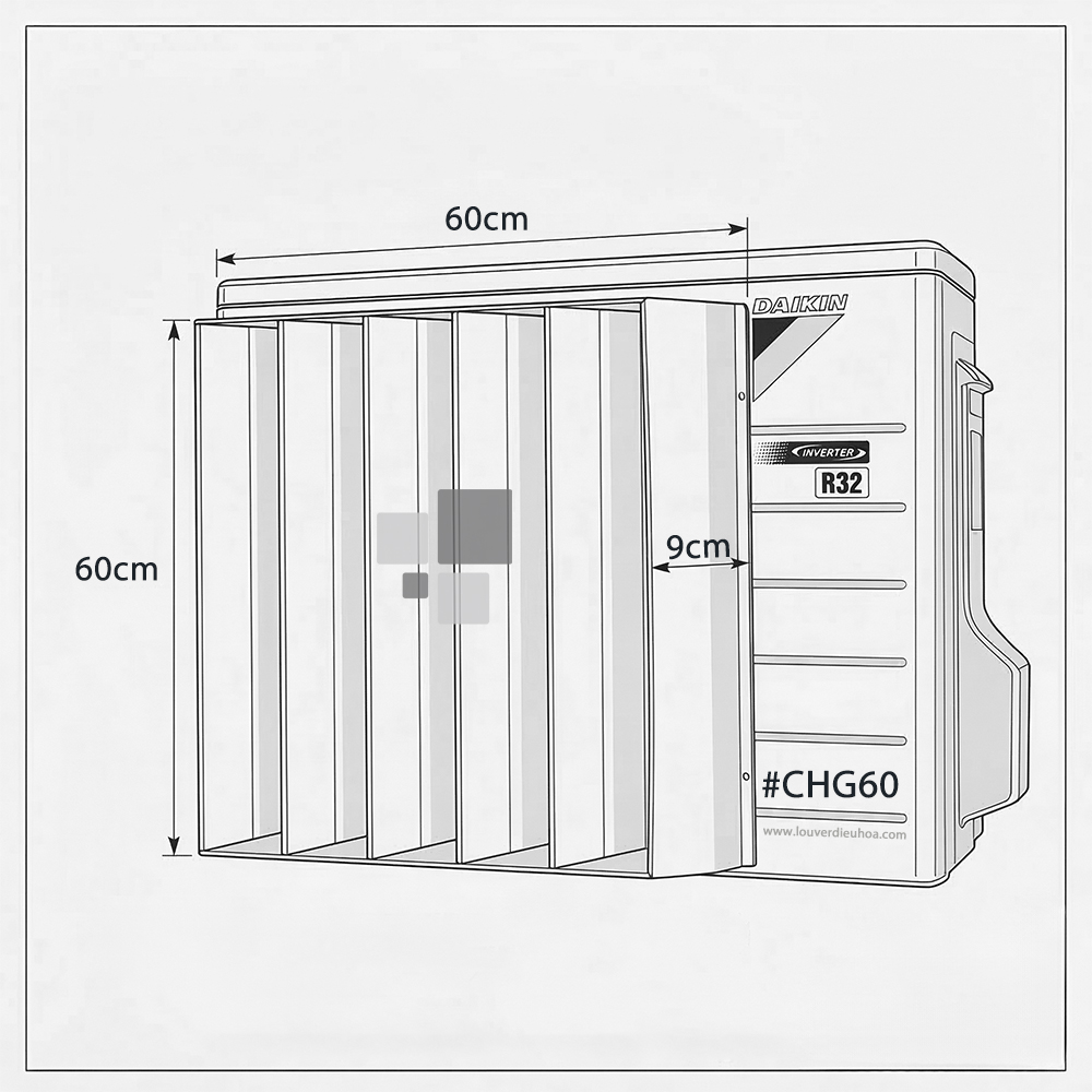 Kích thước tấm chuyển hướng gió cục nóng CHG60